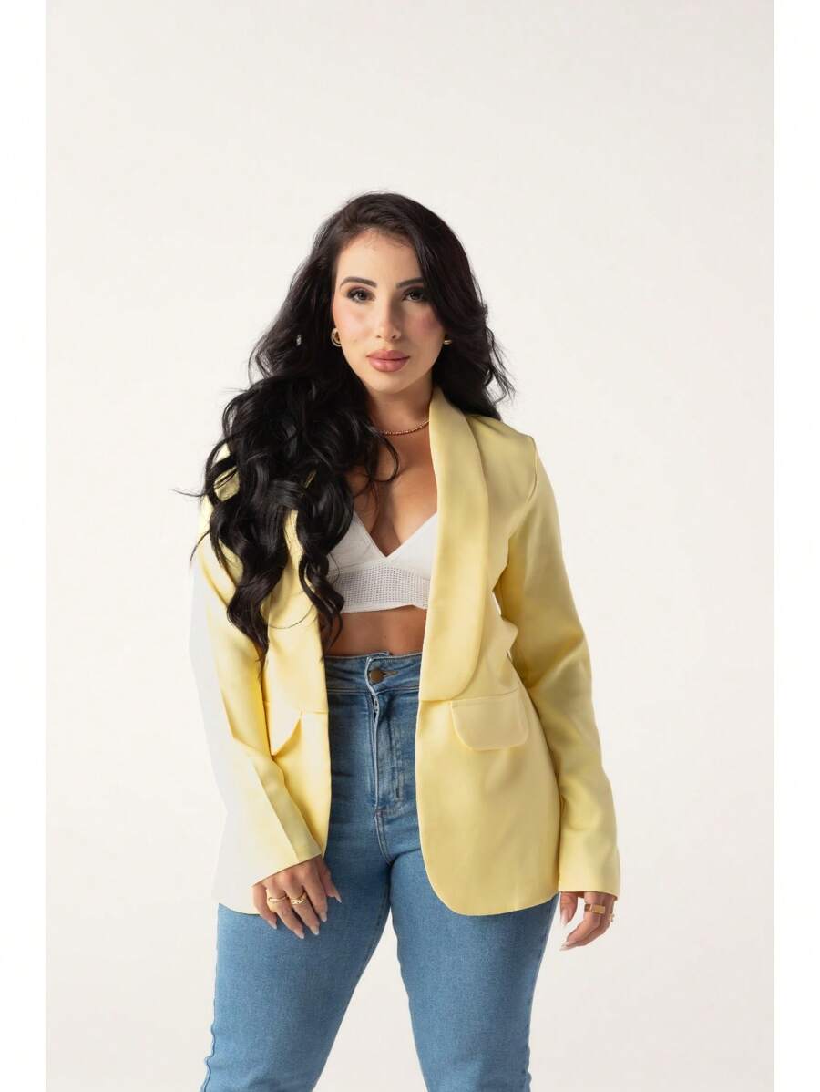 Women's Long Tailored Oversized Blazer - Màu vàng - Xem 1