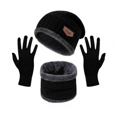 3pcs/Set Warm Winter Knitted Beanie Hat, Scarf & Gloves Set For Men And Women