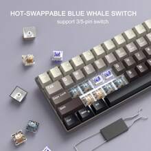MageGee-Box 60%機械式遊戲鍵盤，RGB熱插拔定制藍鯨開關，迷你緊湊型68鍵有線靜音辦公鍵盤，適用於Windows筆記本電腦平板電腦 - 灰色漸變 - 查看 5