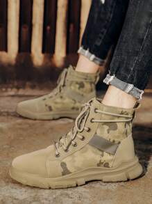大码新款男士劳保工装靴靴子真皮短靴休闲鞋工装鞋高帮作战靴户外登山靴驼色 - 駝色 - 查看 4