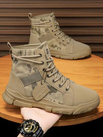 大码新款男士劳保工装靴靴子真皮短靴休闲鞋工装鞋高帮作战靴户外登山靴驼色