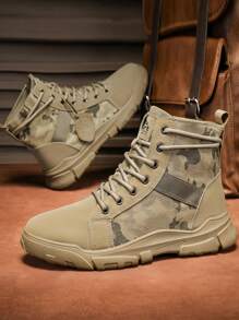 大码新款男士劳保工装靴靴子真皮短靴休闲鞋工装鞋高帮作战靴户外登山靴驼色 - 駝色 - 查看 2