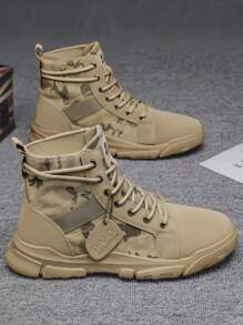 大码新款男士劳保工装靴靴子真皮短靴休闲鞋工装鞋高帮作战靴户外登山靴驼色 - 駝色 - 查看 5