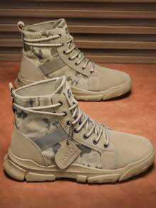 大码新款男士劳保工装靴靴子真皮短靴休闲鞋工装鞋高帮作战靴户外登山靴驼色 - 駝色 - 查看 3