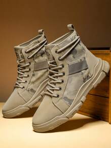 大码新款男士劳保工装靴靴子真皮短靴休闲鞋工装鞋高帮作战靴户外登山靴驼色 - 駝色 - 查看 6