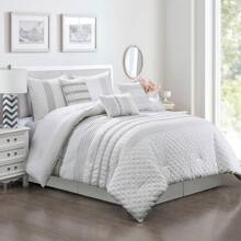 7 Piece White Embroidered Comforter Set- All Season Elegant Bedding Set, Contemporary Brushed Microfiber - Breathable & Comfortable Bed In A Bag With Down Alternative Filling - White - View 1