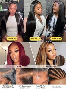 200 Density 40 36 Inch Straight Lace Front Wigs Human Hair 13x6 Hd Transparent Lace Front Human Hair Wigs 200 Density 100% Human Hair For Women Bone Straight Lace Front Wig Human Hair - Natural Black - View 9