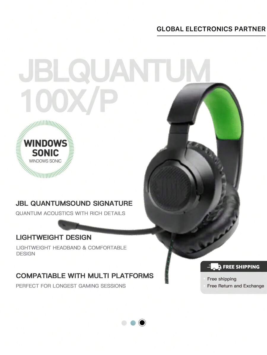 JBL Quantum 100X/100P 有线游戏耳机 40mm 驱动单元 - 黑色 - 黑色 - 查看 1