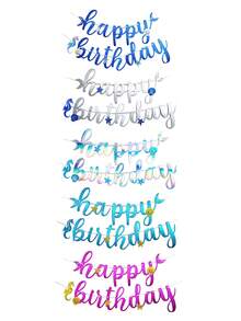 海洋主题美人鱼风格生日快乐横幅，闪光蓝/玫瑰红/银色/激光拉旗，适用于生日派对装饰，个性化派对墙壁背景用品 - 彩色 - 查看 4