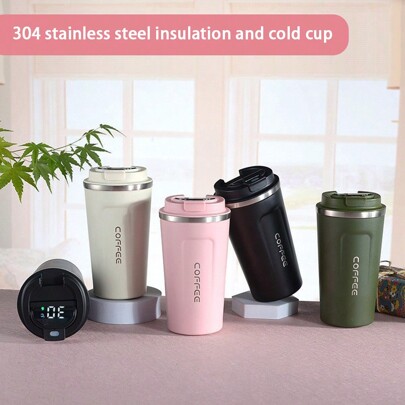1pc Stainless Steel Insulated Coffee Cup, Reusable Travel Mug With Leak-Proof Lid, Suitable For Office, Outdoor, Multi-Purpose Tumbler, Ideal Gift