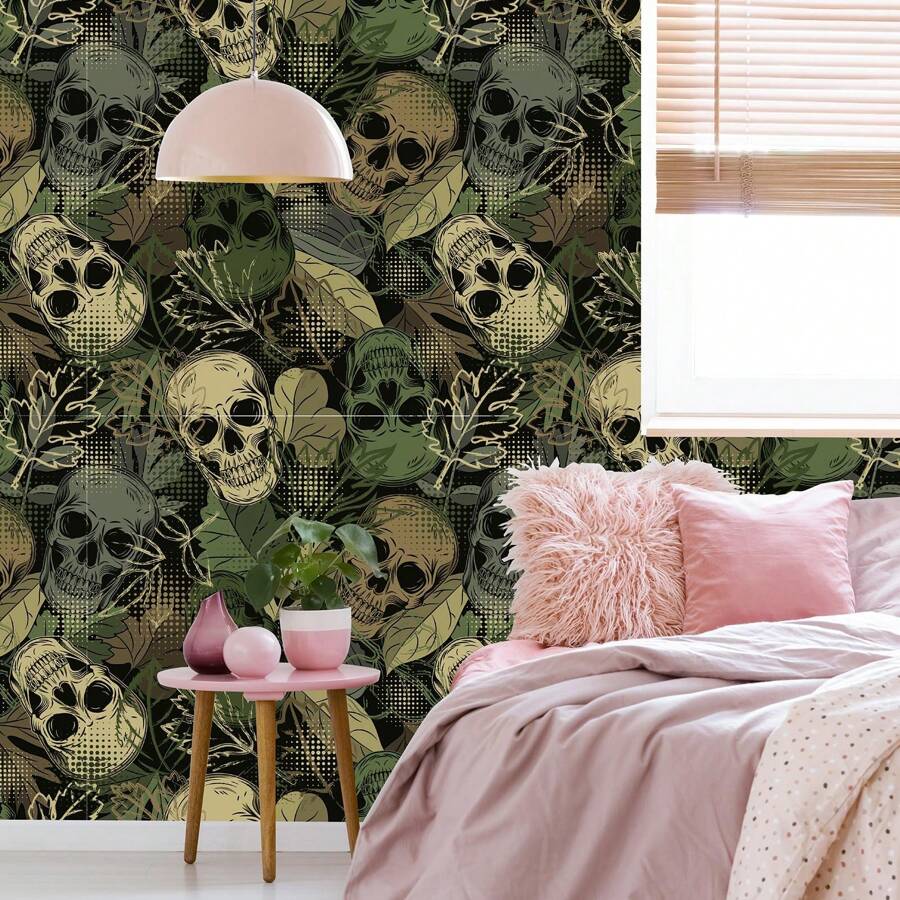 Gothic Skull Peel And Stick Wallpaper Leaf Removable Wallpaper Decor, 17.7"*118" - Nhiều màu - Xem 1