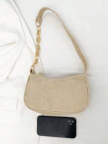 Solid Color Fashionable Casual Shoulder Bag, Suitable For Women's Daily Commute - Khaki - View 3