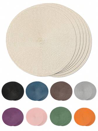 1pc/4pcs/6pcs 15inch Round Woven PP Placemat, Washable Non-Slip Heat Insulation Tableware Mat, Suitable For Home Dining Table Decorations, Holiday Parties