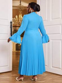 Đầm đi làm thanh lịch cổ lọ tay dài xếp ly cỡ lớn - Màu xanh lam - Xem 2