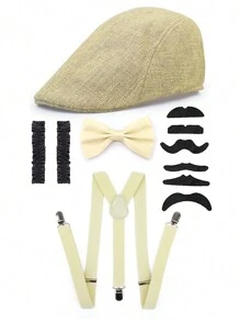 D EXCEED Bộ phụ kiện trang phục thập niên 1920 dành cho nam giới Mũ Fedora Manhattan Nơ cài lưng chữ Y Dây đeo đàn hồi Râu giả Cosplay Đồ trang trí Halloween Quà tặng Tiệc tối Dạ hội - nhiều màu - Xem 12