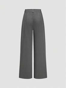 Fashionable Women Casual Striped High-Waisted Wide-Leg Straight Pants