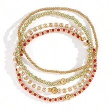 4 件/套 14K 镀金玻璃珠圣诞主题手链套装，适合女性，圣诞节、周年纪念、生日、情侣礼物或最好的朋友礼物 - 彩色 - 查看 10