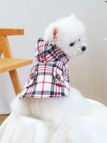1 件宠物衣服红色格子风衣外套，秋冬季狗狗猫咪保暖服装 - 彩色 - 查看 1
