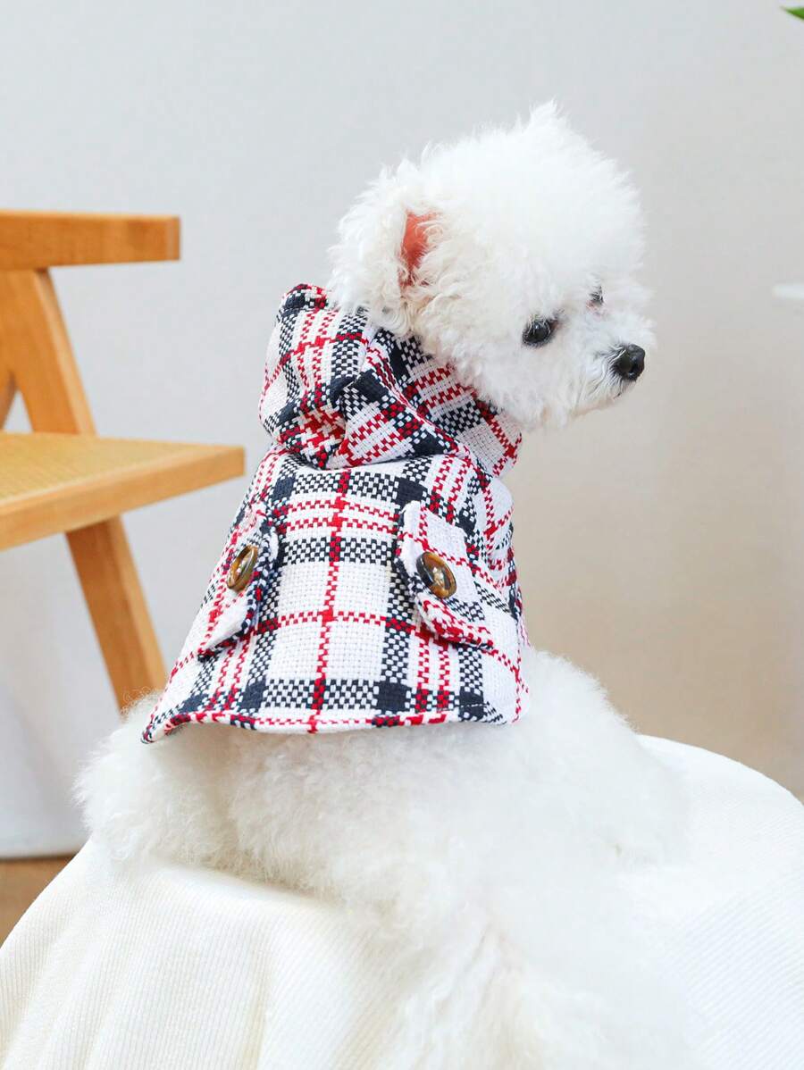 1 件宠物衣服红色格子风衣外套，秋冬季狗狗猫咪保暖服装 - 彩色 - 查看 1