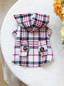 1 件宠物衣服红色格子风衣外套，秋冬季狗狗猫咪保暖服装 - 彩色 - 查看 2