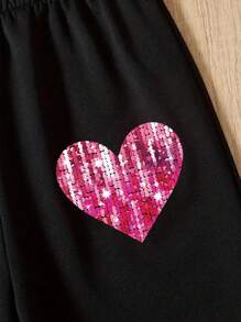 2pcs/Set Tween Girl Gradient Heart Print Hooded Sweatshirt & Pants, Spring Autumn Casual Outfit, Gift - Pink - View 5