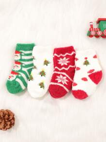 4 双婴儿保暖厚羽毛网眼圆筒圣诞袜，秋冬款 - 彩色 - 查看 3