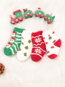 4 双婴儿保暖厚羽毛网眼圆筒圣诞袜，秋冬款 - 彩色 - 查看 2