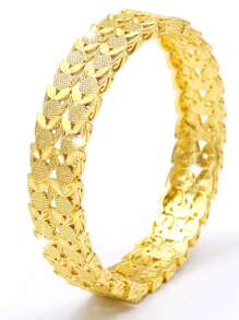 1 pieza Brazalete abierto de lujo chapado en oro de 24 quilates de aleación de zinc, accesorios diarios de Dubái para mujeres