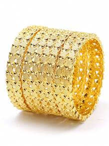 1 pieza Brazalete abierto de lujo chapado en oro de 24 quilates de aleación de zinc, accesorios diarios de Dubái para mujeres
