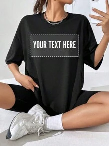 Personalized Text Custom Women Loose T-Shirt, Customize Your Text/Message/Birthday Wishes, Casual Loose Fit Round Neck Short Sleeve T-Shirt Top For Women, Black Color, Birthday/Mother's Day/Party Anniversary Custom, Holiday Gift, Summer Women's Apparel, Best Friend Gift, Customize Your Own Text With Desired Font And Color, Summer Women T-Shirt,Ornamental,Dawg,Unique,Custom,Ideal Gifts For Her,Family,Friends,Pink Girls,For Holiday,For Vacation,For Anniversaries,Customized Women Tops,Pre-Fall,Christmas Party Guideline
