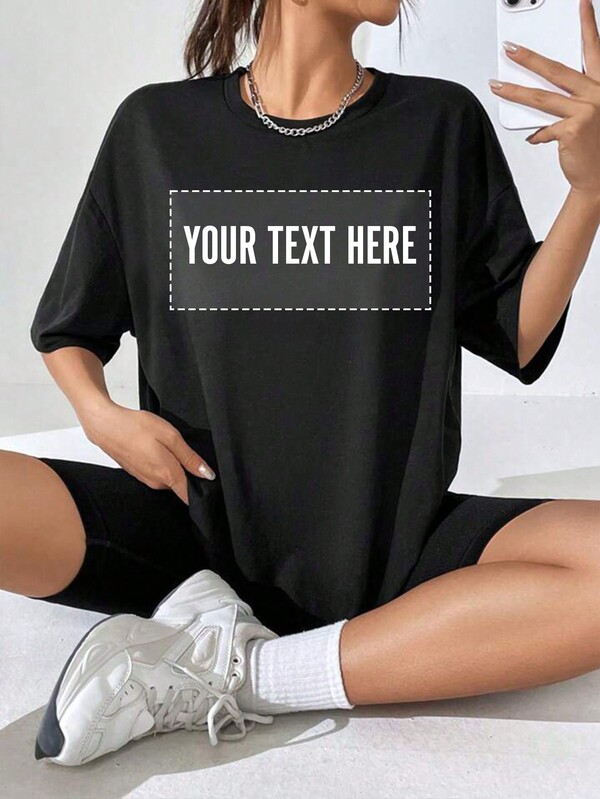 Personalized Text Custom Women Loose T-Shirt, Customize Your Text/Message/Birthday Wishes, Casual Loose Fit Round Neck Short Sleeve T-Shirt Top For Women, Black Color, Birthday/Mother's Day/Party Anniversary Custom, Holiday Gift, Summer Women's Apparel, Best Friend Gift, Customize Your Own Text With Desired Font And Color, Summer Women T-Shirt,Ornamental,Dawg,Unique,Custom,Ideal Gifts For Her,Family,Friends,Pink Girls,For Holiday,For Vacation,For Anniversaries,Customized Women Tops,Pre-Fall