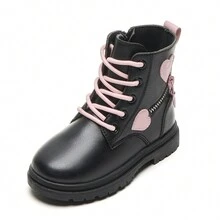 Kids Boots Children's Boots Outdoor Leather Boots Girls' Plush Short Boots Boys' Plush Short Boots - 黑色 - 查看 4