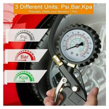 Compressed Air Tire Inflator Calibrated Pressure Gauge Manometer Car Air Pressure Gauge 15Bar 1/4 Inch Precision Pressure Tape With Flexible 35cm Long Hose - White - View 7