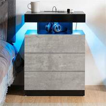 Gray Nightstand With Wireless Charging Station High Gloss Night Stand With 3 Drawers Bedside Table With USB Type C Charging Adjustable LED Lights Organizer For Bedroom - Bê tông xám - Xem 5