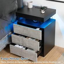 Gray Nightstand With Wireless Charging Station High Gloss Night Stand With 3 Drawers Bedside Table With USB Type C Charging Adjustable LED Lights Organizer For Bedroom - Bê tông xám - Xem 4