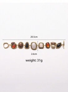 1 件全新 ZA 波西米亚风复古手链女士时尚金色金属空心链饰树脂个性手链﻿（随机树脂颜色） - 金色 - 查看 2