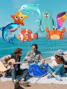 Set de 8 globos de animales marinos, decoraciones de fiesta de animales del mar, globos de aluminio de leones marinos, tiburones, peces y cangrejos grandes para fiestas de cumpleaños con temática marina, decoraciones para baby shower - Multicolor - Ver 6