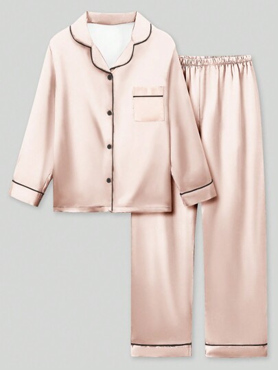 Tween Girls 2 Pieces Pink Long Sleeve Pajama Set