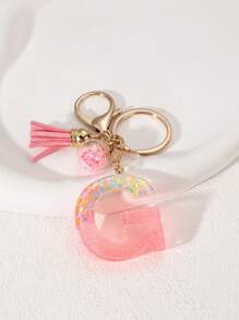 1pc Creative Letter Stone Resin Keychain With Tassel & Butterfly, Letter Pendant Keyring For Girls - Pink - View 16