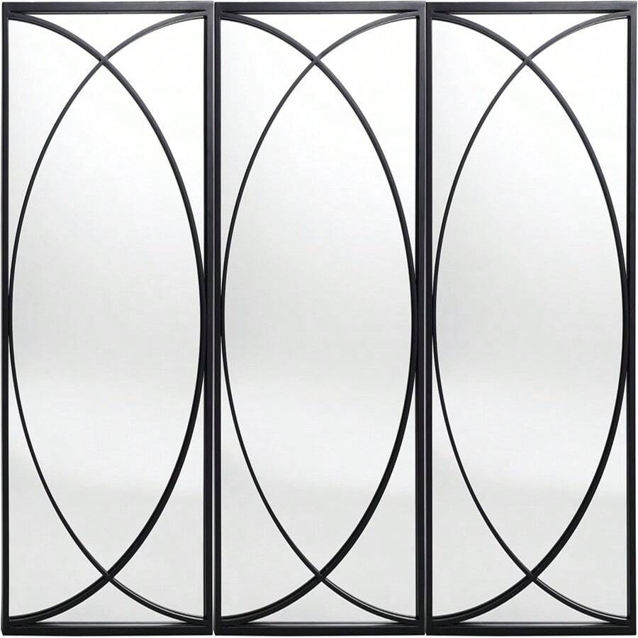 3 Pieces Black Metal Rectangular Wall Mirror Set Large Vanity Mirror