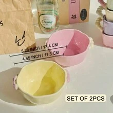 2 件/4 件套柔和色彩可爱小手柄陶瓷碗，适合甜点/沙拉/酸奶/麦片，适合家庭/餐厅/礼物，微波炉和烤箱友好圣诞礼物，学校用品 - 拼色珠點碗 - 查看 11