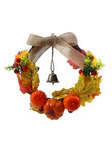 Artificial Autumn Wreaths For Front Door Harvest Fall Door Wreath With Pumpkin Maple Leaf And Berry Thanksgiving Farmhouse Fall Wreaths For Front Door Pumpkin Berry Artificial Wreath Decoration Birthday - Orange - View 6