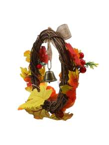 Artificial Autumn Wreaths For Front Door Harvest Fall Door Wreath With Pumpkin Maple Leaf And Berry Thanksgiving Farmhouse Fall Wreaths For Front Door Pumpkin Berry Artificial Wreath Decoration Birthday - Orange - View 7