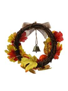Artificial Autumn Wreaths For Front Door Harvest Fall Door Wreath With Pumpkin Maple Leaf And Berry Thanksgiving Farmhouse Fall Wreaths For Front Door Pumpkin Berry Artificial Wreath Decoration Birthday - Orange - View 5