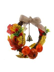 Artificial Autumn Wreaths For Front Door Harvest Fall Door Wreath With Pumpkin Maple Leaf And Berry Thanksgiving Farmhouse Fall Wreaths For Front Door Pumpkin Berry Artificial Wreath Decoration Birthday - Orange - View 3