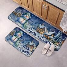 1/2 件波西米亚风格厨房垫，复古防滑缓冲泡沫厨房地毯，舒适站立垫，防水，抗疲劳，农舍风格，绿松石色 - 藍色 - 查看 1