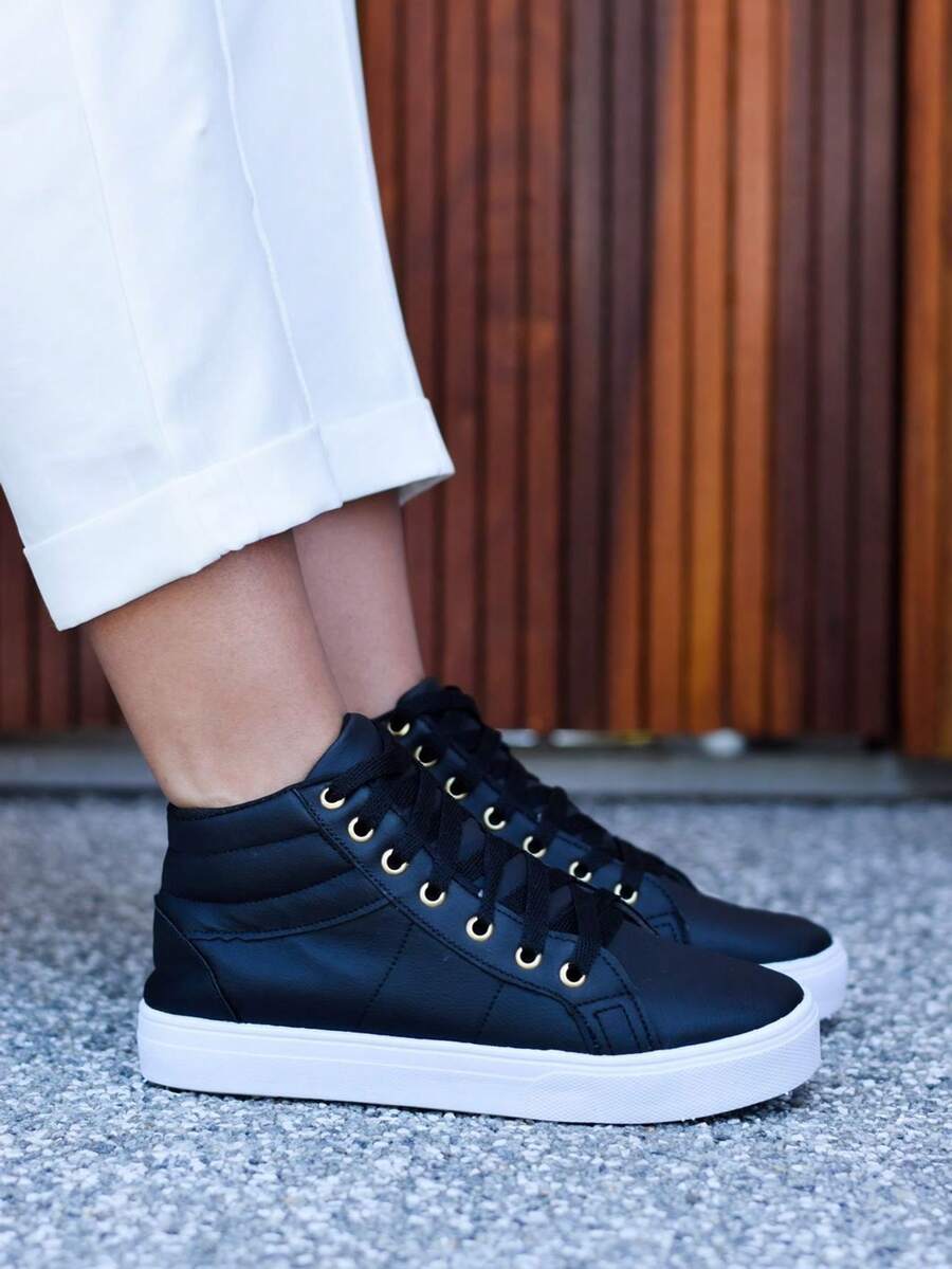 Women's Gym Style Boots With Rubber Sole. Women's High Top Sneakers - 黑色 - 查看 1