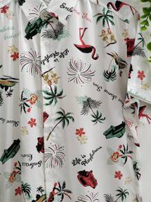 Floral Hawaiian Beach Shirt Summer Men's Short Sleeve Button Down 100% Viscose Fabric Shrinks A Little - 綠色 - 查看 3