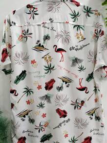 Floral Hawaiian Beach Shirt Summer Men's Short Sleeve Button Down 100% Viscose Fabric Shrinks A Little - 綠色 - 查看 4