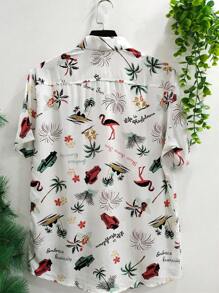 Floral Hawaiian Beach Shirt Summer Men's Short Sleeve Button Down 100% Viscose Fabric Shrinks A Little - 綠色 - 查看 2